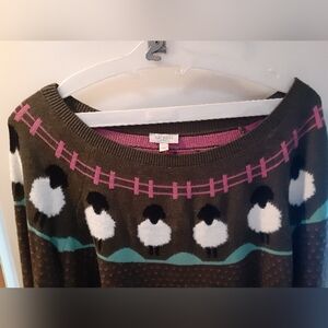 Talbots Womens Sweater Sheep Print Yoke Pullover Size 1X